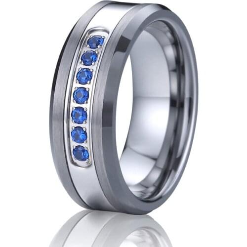Alliances Tungsten carbide rings for men and women blue cz stones Fashion jewelry wedding band finger comfort fit