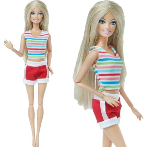 Handmade Swimsuit Summer Beach Swimwear Stripe Top Red Pants Bathing Clothes for Barbie Doll Accessories Baby Kids DIY Toy 2N