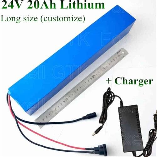 Lithium Battery 24v 20Ah 800w Rechargeable Battery Strip long size + 29.4v 5A Charger Built in 30A BMS eBike 24v Free Shipping