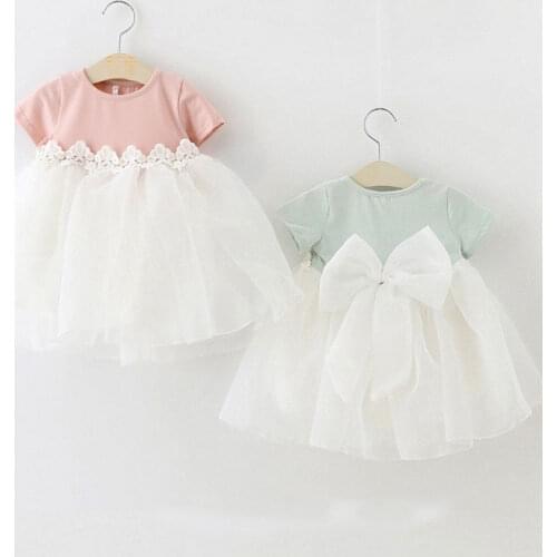 Summer Lovely Cute Bow Girls Summer Princess Dress Kids Baby Party Wedding Pageant Tutu Green Pink Sweet Dress