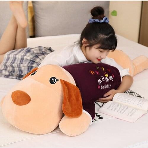 Clothed Lying Brown Dogs Plush Stuffed Pillow Soft Cartoon Animal Doggy Doll Toys Boyfriend Pillow Birthday Gift For Lovers Kids