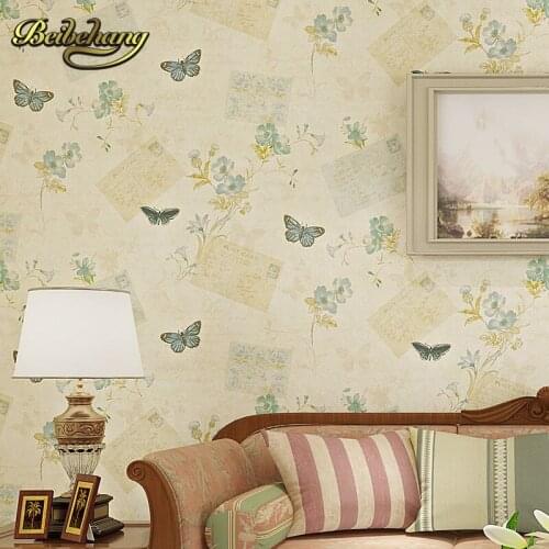 Beibehang wall paper. Pune non-woven American retro nostalgia butterfly flower wallpaper living room bedroom sofa backdrop