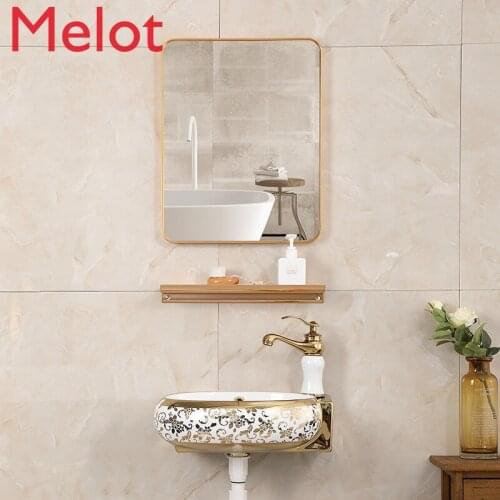 European style bathroom wall hanging small apartment bathroom golden corner small hanging basin wall hanging washbasin