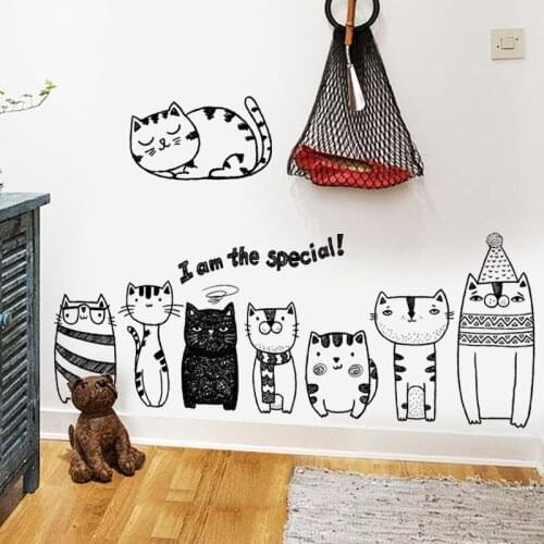 Cat Wall Stickers Bedroom Living Room Decoration Animal Black and White Wall Art Decor Wallstickers Pegatinas De Pared Poster