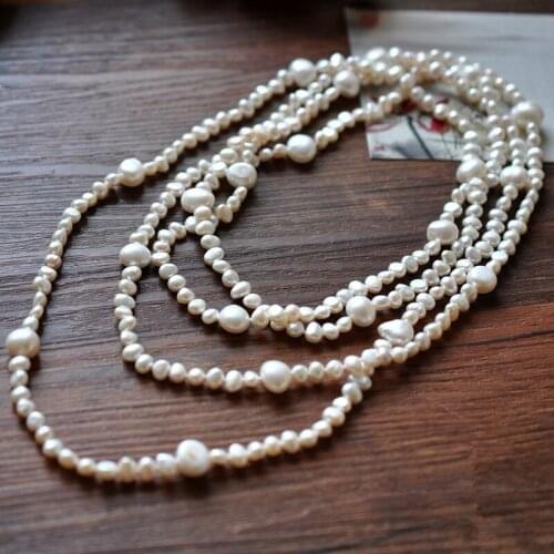Natural breeding freshwater pearl irregular shaped 6-11 mm pearl necklace 60 inches Sweater chain