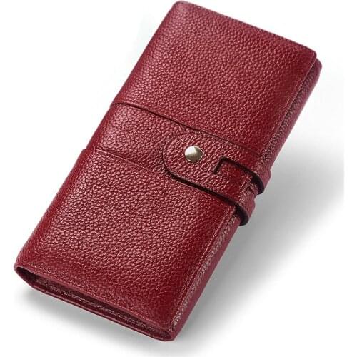 2020 New Leather Ladies Wallet Fashion Retro First Layer Cowhide Mobile Phone Change Purse Anti-theft Brush Long Wallet