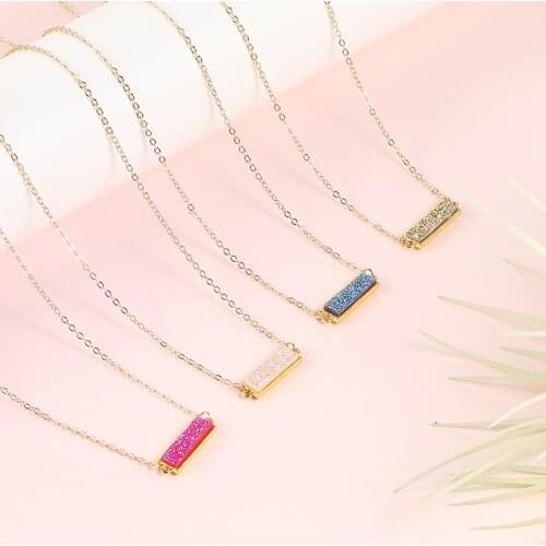 2021 New Fashion Resin Druzy Stone Rectangle Pendant Choker Necklace Colorful Bohemain Gold Chian Necklace Women Girl Jewelry