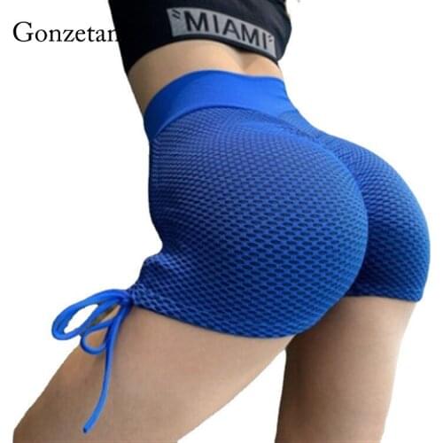 New Womens Yoga Shorts Tight-fitting High-elastic Honeycomb Pants Running Sports Three-point Fitness Pants Peach Hip Yoga Short