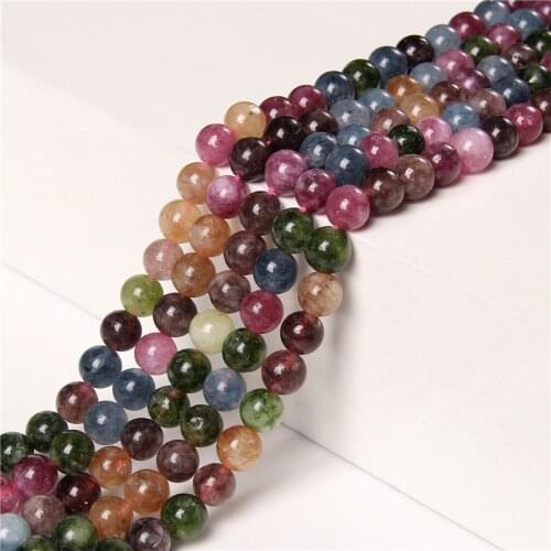 Wholesale Tourmaline Chalcedony 6/8/10 mm Natural Smooth Stone Beads For DIY Making Jewelry Accessory Bracelet Necklace Earrings