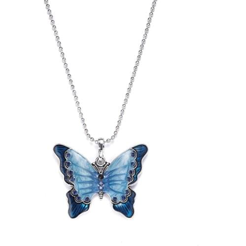 Explosive style butterfly necklace retro necklace butterfly alloy long sweater necklace clothing accessories women
