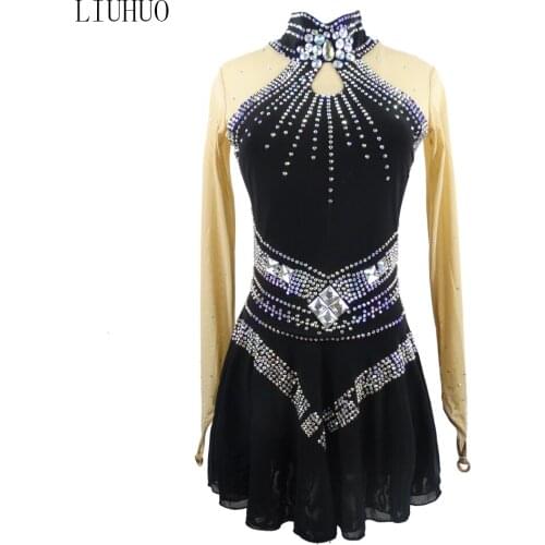 Figure Skating Dress Women girl Ice Skating Dress Gymnastics Costume custom rhinestone Classic BLACK