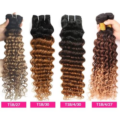 Ombre Deep Wave Human Hair Bundles 1B 4 27 30 Deep Curly 1 3 4 Bundles Remy Ombre Honey Blonde Brazilian Hair Weave Bundles