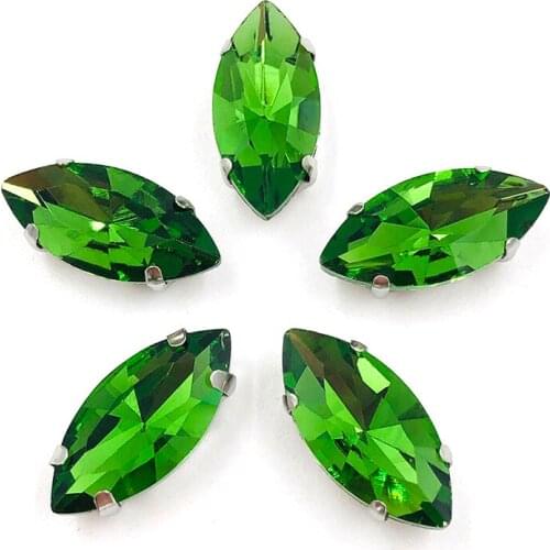 Factory sales Grass green good Glass Crystal sew on rhinestones with Silver claw for diy Wedding Dress Decoration
