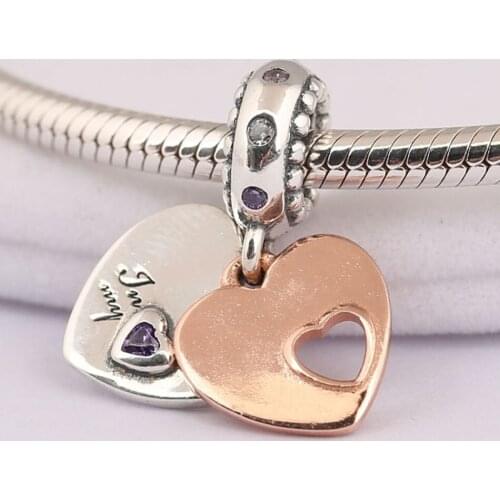 S925 Pendant DIY Jewelry Part Of My Heart Dangle Charm fit Lady Bracelet Bangle Girl Gift Pink Clear CZ