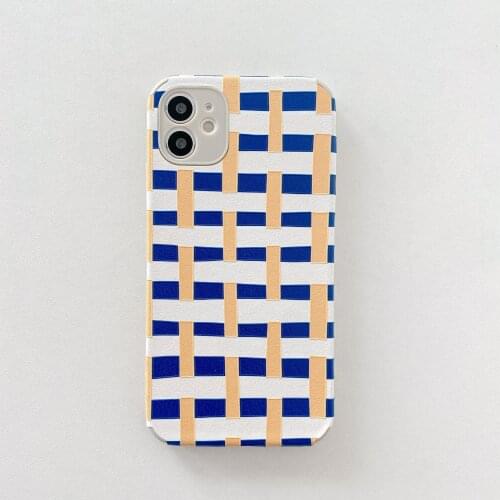 Blue & Yellow Weaving Pattern Case for iPhone 12 Pro Max Back Phone Cover for 12 Mini 11 Pro Max X XS XR 8 7 Plus SE 2020 Capa