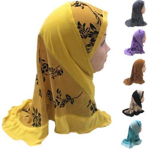 One Piece Muslim Child Girls Hijab Amira Scarf Turban Headscarf Wrap Shawl Islamic Full Cover Printed Hijabs Prayer Arab Caps