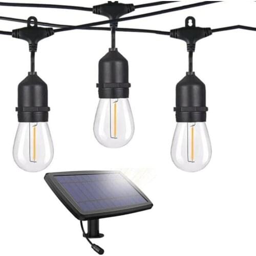 Solar Outdoor String Lights with 15Pcs Shatterproof Bulbs,USB Rechargeable for Patio,Backyard,Porch,Garden