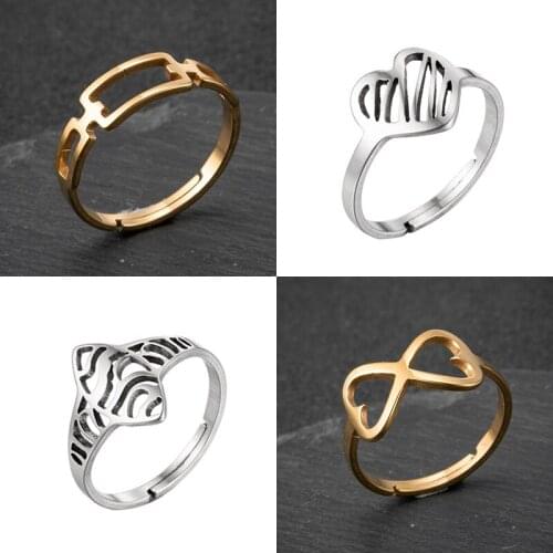 Vintage Cool Chunky Punk Chain Rings Fashion Love Heart Infinity Geometric Finger Ring for Women Men Gold Adjustable Rings