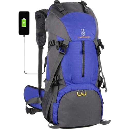 60L Water-resistant Hiking Backpack with USB Charging Port for Outdoor Camping Mountaineering Trekking Traveling