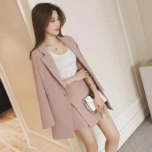 2021 Chic Autumn New Womens Suits Blazer Tops And Skirt Fashion Two Pieces Set Office Lady Formal Vertical Design D36