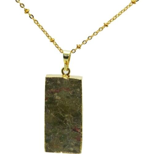 1pc Rainbow Jewelry Stone rectangle pendant women Necklace gold bezel crystal quartz unakite stone pendant chain necklace women