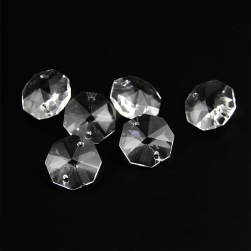 All Sizes 10MM~50MM 50pcs Clear Color Octagon Beads In 2 Holes For Chandelier Prism Parts