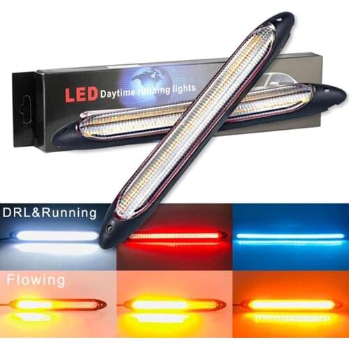 2Pcs Led Car DRL Daytime Running Lights Waterproof Universal DC 12V Auto Headlight Sequential Turn Signal Yellow Flow Day Light