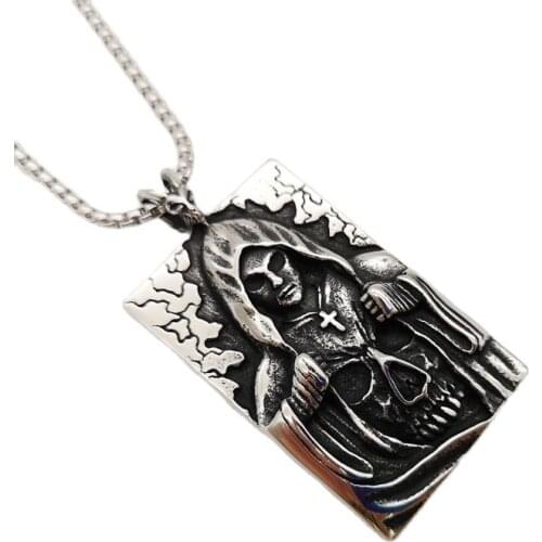 2019 Gothetic cloaked Death God pendant necklace VIntage 316 stainless steel cool Death Skull cross dog tag necklace men