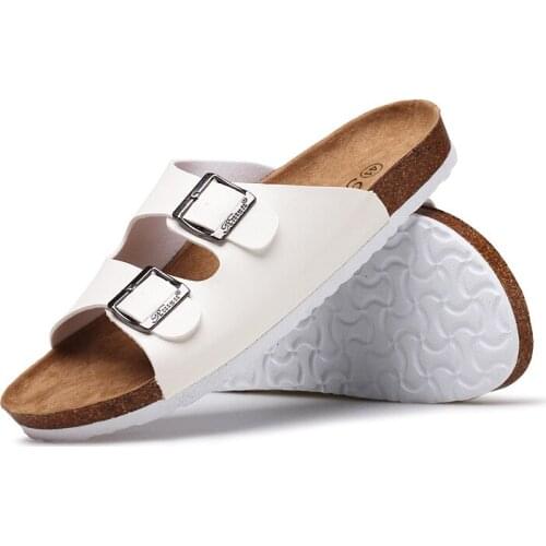 2020 New Mens Leather Mule Clogs Slippers High Quality Soft Cork Two Buckle Slides Footwear for Men Women Unisex 35-46