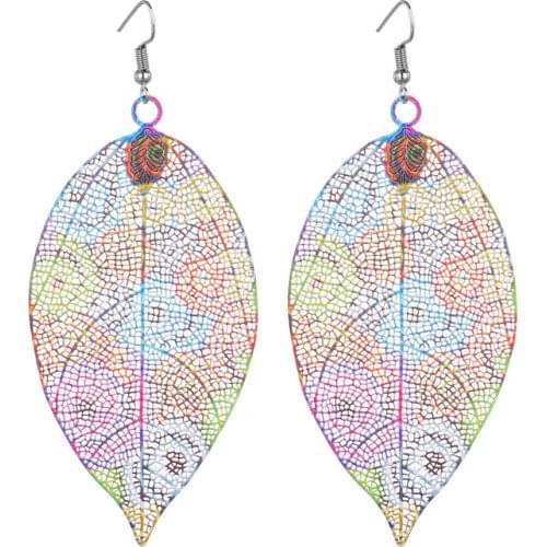 2021 Fashion Charm Jewelry Hollow Iron Earrings for Women Vintage Colourful Leaves Women Earrings