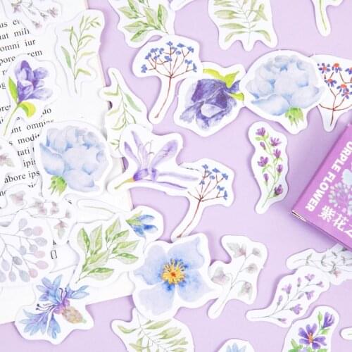 Purple Flower Sticky Stickers Colorful Paper Decoracion Scrapbooking Office Stationery School Supplies Sticker Flakes 46PCS