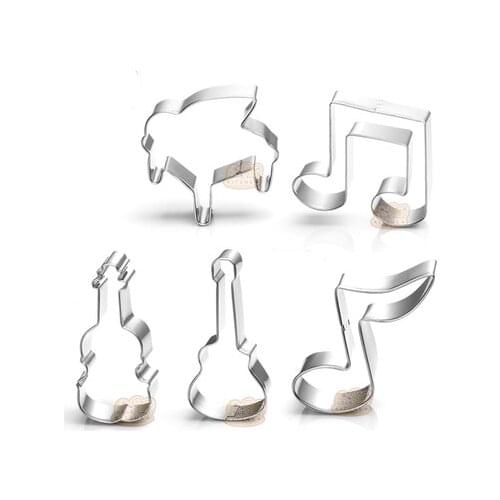 5pcs/set Metal Stainless Steel Cookie Biscuits Cutters Decorations Of Music Series On Musical Notes Piano And Guitar H915