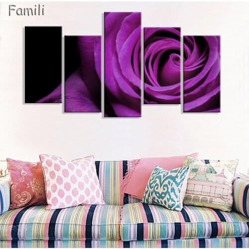 5 Piece Romantic Canvas Painting rose flower Oil Painting Large Wall Art Pictures For Living Room Print On Canvas