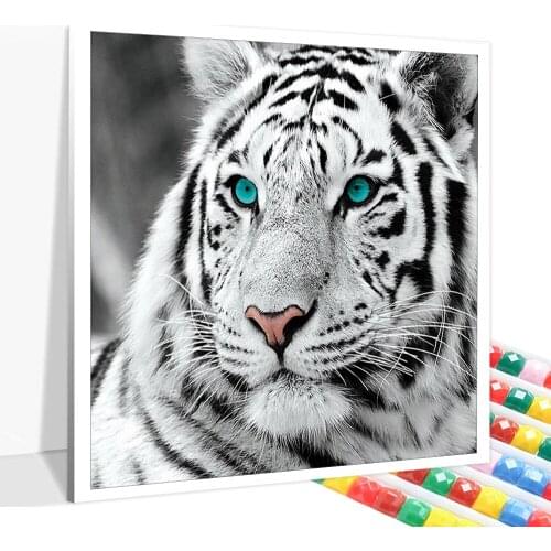 5D DIY Diamond Painting White Tiger Cross Stitch Full Square/Round Diamond Embroidery Animal Pattern Rhinestone Tool Set Gift