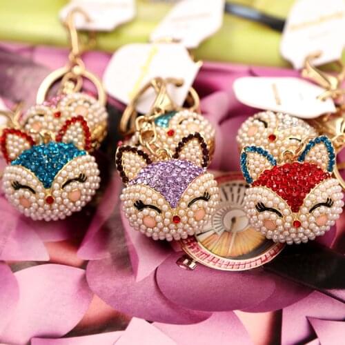 Charms alloy Crystal Faux Fox Fur Keychain Women Trinkets Suspension On Bags Car Key Chain Key ring Toy Gifts Jewelry YS-312