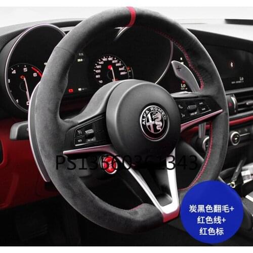DIY hand-stitched steering wheel cover fit for Alfa Romeo Giulia StelvioVariant suede handle cover
