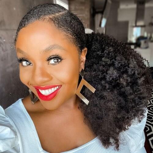 Ponytails Human Hair 4B 4C Mongolian Afro Kinky Curly Hair 1 Piece Ponytail Clip In Extensions Natural Black Remy Hair Comingbuy
