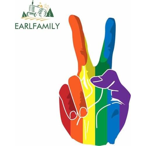 EARLFAMILY 13cm x 7.2cm for Sign of Peace Rainbow Hand Funny Car Stickers Scratch-Proof Decal Auto Motorcycle Trunk Decoration