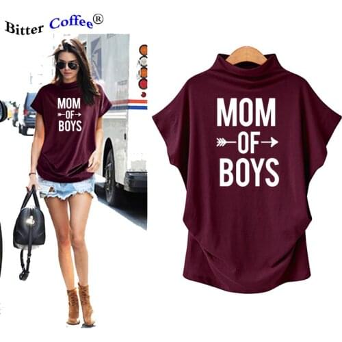 Mom of Boys Graphic Summer Tees Women Mom Life T Shirts Harajuku Tshirt Batwing Sleeve Aesthetic Women Clothing Plus Size