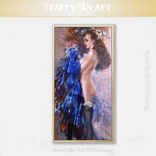 Excellent Artist Pure Hand-painted High Quality Sexy Naked Woman Portrait Oil Painting on Canvas Nude Woman Smoking Oil Painting