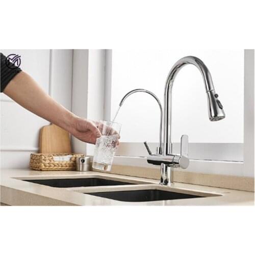 Brass Chrome Brushed Deck Mounted Three Ways Hot and Cold Purifier Filter Sink Tap Mixer Dual Water Outlet Kitchen Faucet