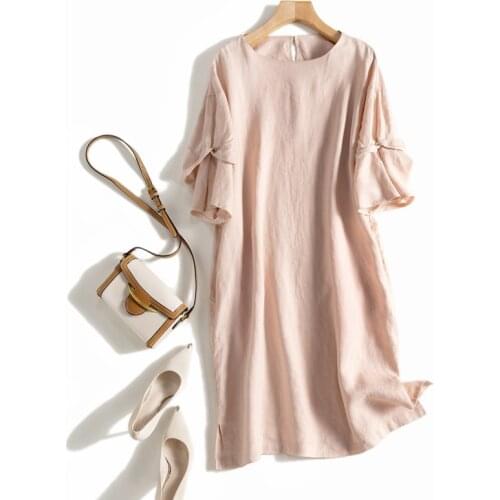 Summer New Women Loose Plus Size Japan Style Mori Girls Brief Comfortable Breathable French Water Washed Linen Dresses 4 Colors