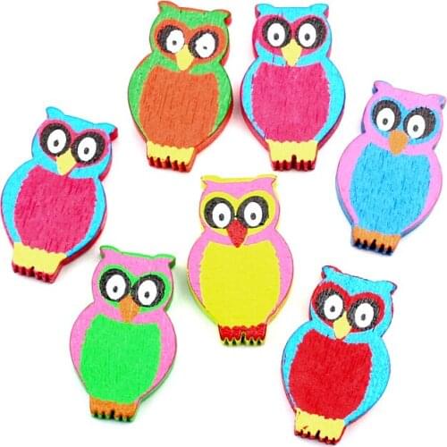 LF 50Pcs Wood Colorful Owl Wooden Crafts 23x15x5mm Embellishments MDF Unfinished Wood For Scrapbooking Craft Diy Decoration