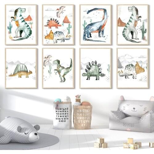 Cute Dinosaur Animals Triceratops Tyrannosaurus Art Canvas Painting Nordic Posters And Prints Wall Pictures For Kids Room Decor