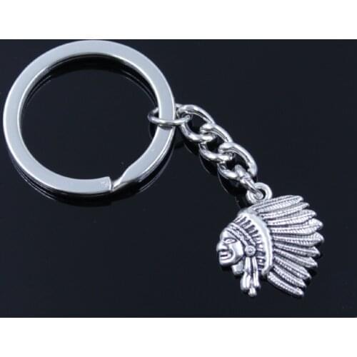 New Fashion Men 30mm Keychain DIY Metal Holder Chain Vintage Indian Chief Head 21x18mm Silver Color Pendant Car Keychain Gift
