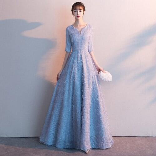 New White Evening Dresses 2019 Spring New Slim Banquet Party Dresses Half Sleeve Floor Length a Line Prom Dress Haute Couture