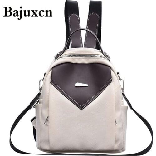 2020 winter new ladies backpack luxury designer stitching student school bag trend high quality leather travel backpack white