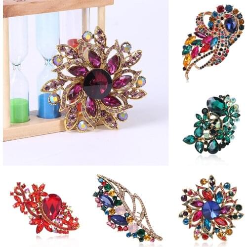 New Arrival Large Crystal Water-drop Flower Leaves Brooches For Women Wedding Bouquet Brooch Pin Coat Bag Accessories Gift