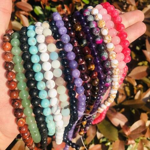 Wholesale Natural Stone Agates Lava Amazonite Turquoises Quartz Angelite Beads For Jewelry Making Diy Bracelet 4 6 8 10 12mm 15