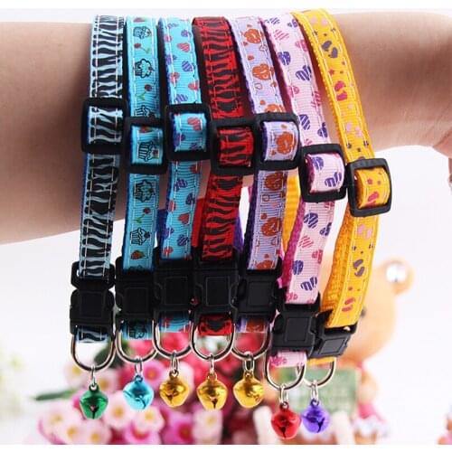 Lovely Pet Dog Cat Collar with Bells 1cm Width Adjustable 20-30cm Length for Small Dogs